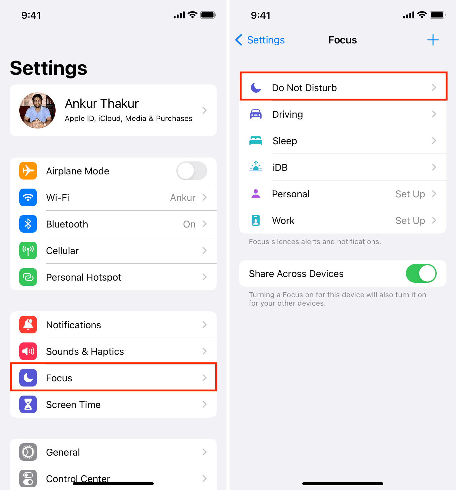 Do Not Disturb in iPhone Focus settings