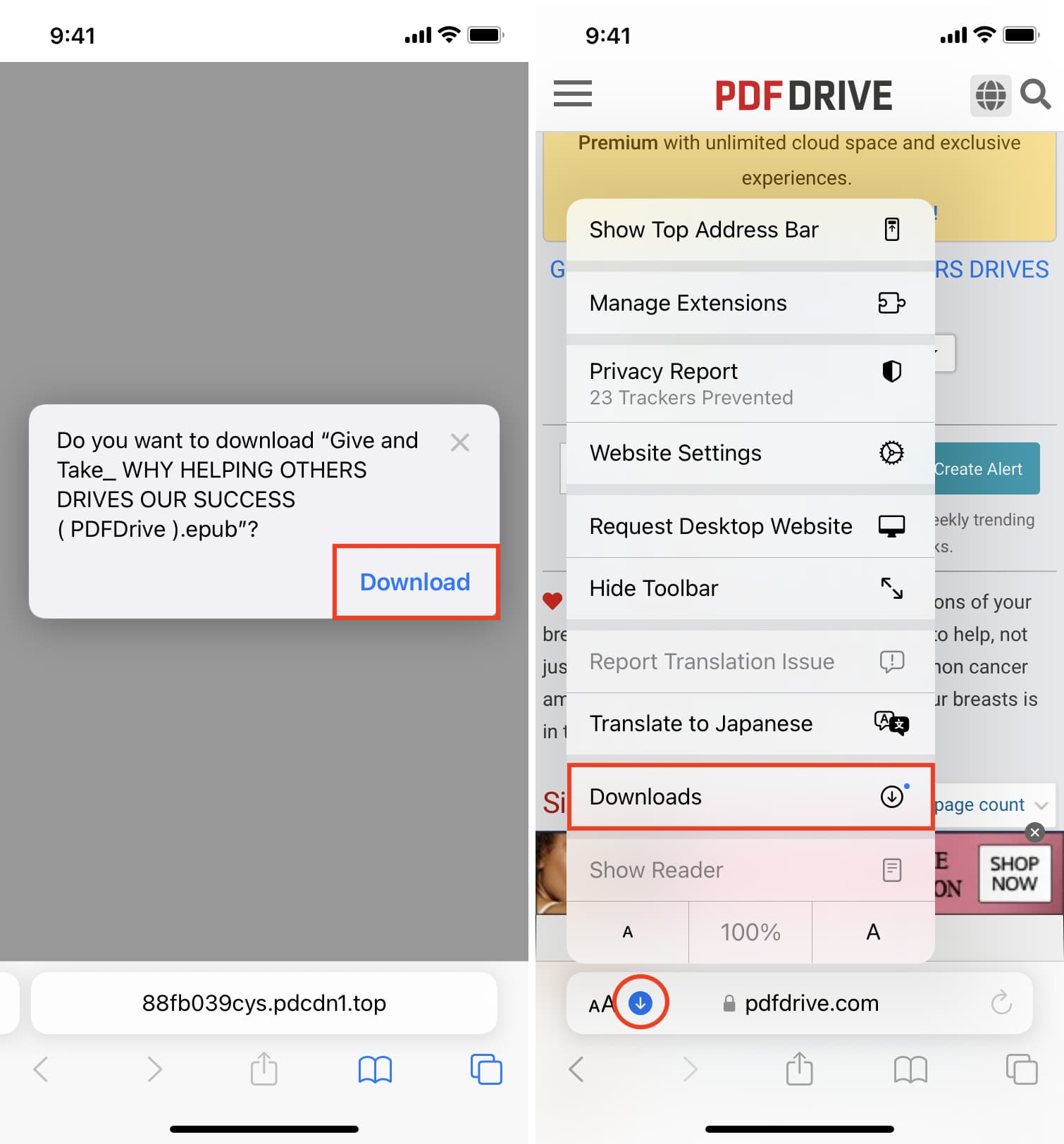 Download popup in iPhone Safari