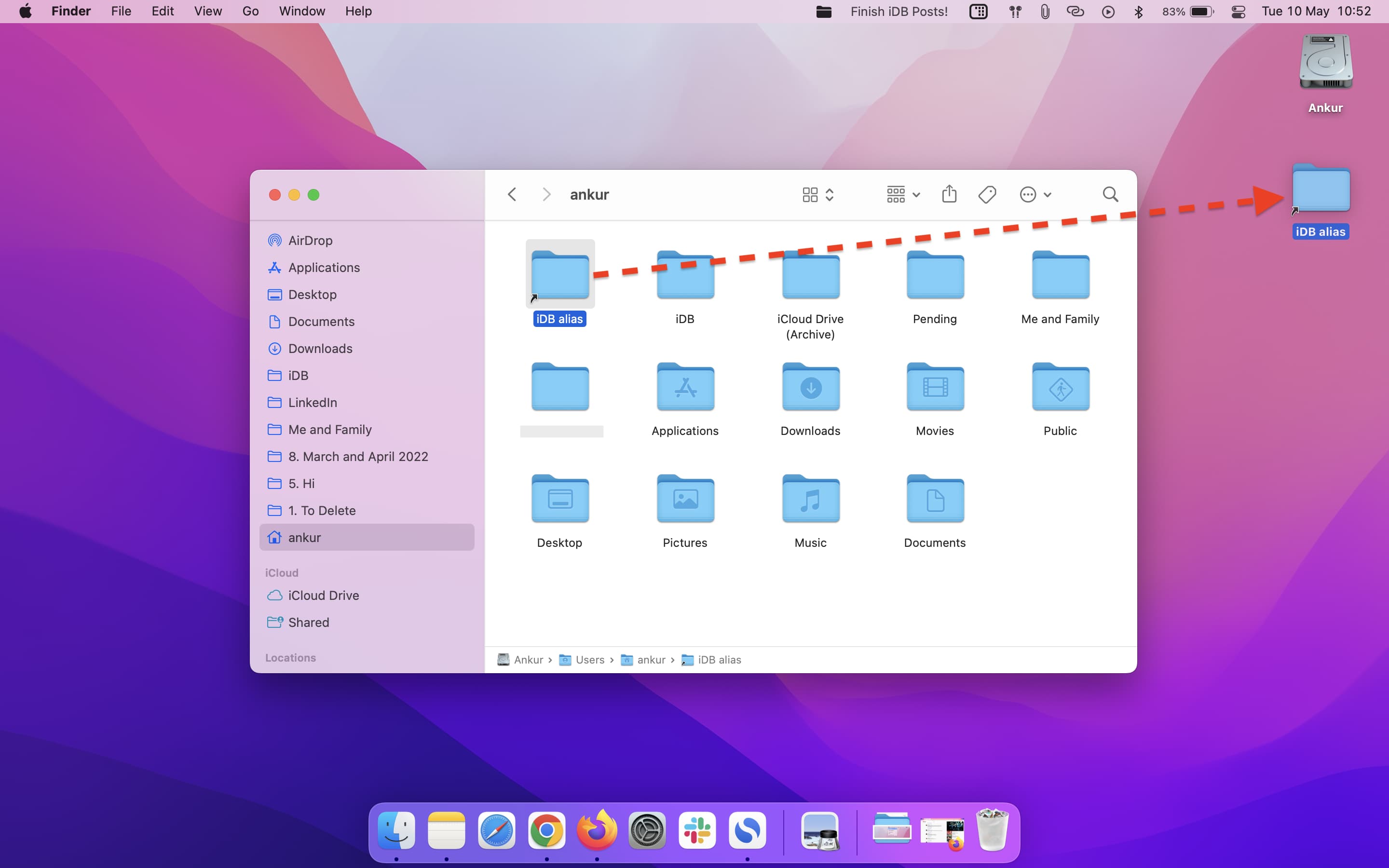 Drag folder alias to Mac desktop