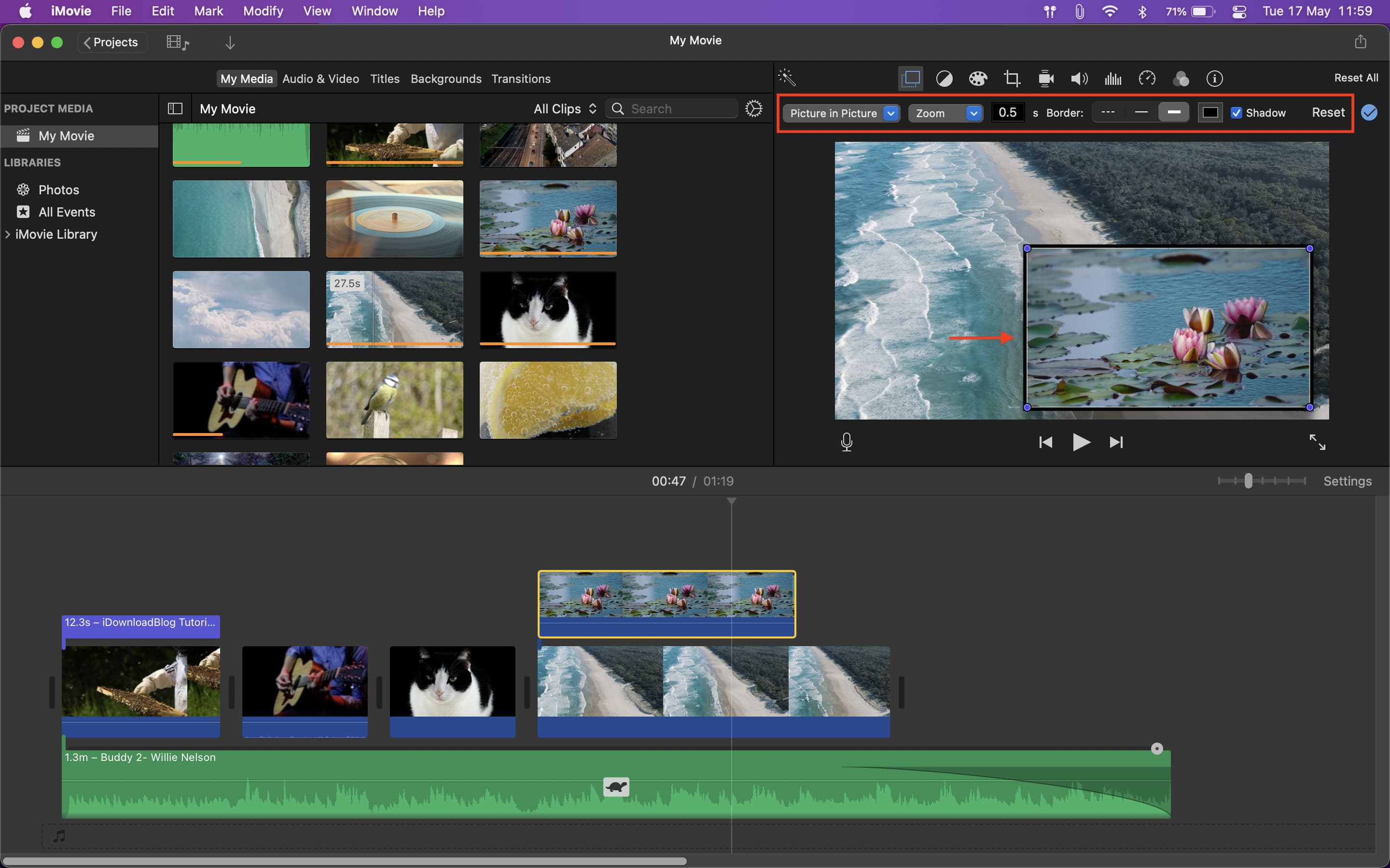 Edit Picture in Picture settings in iMovie on Mac