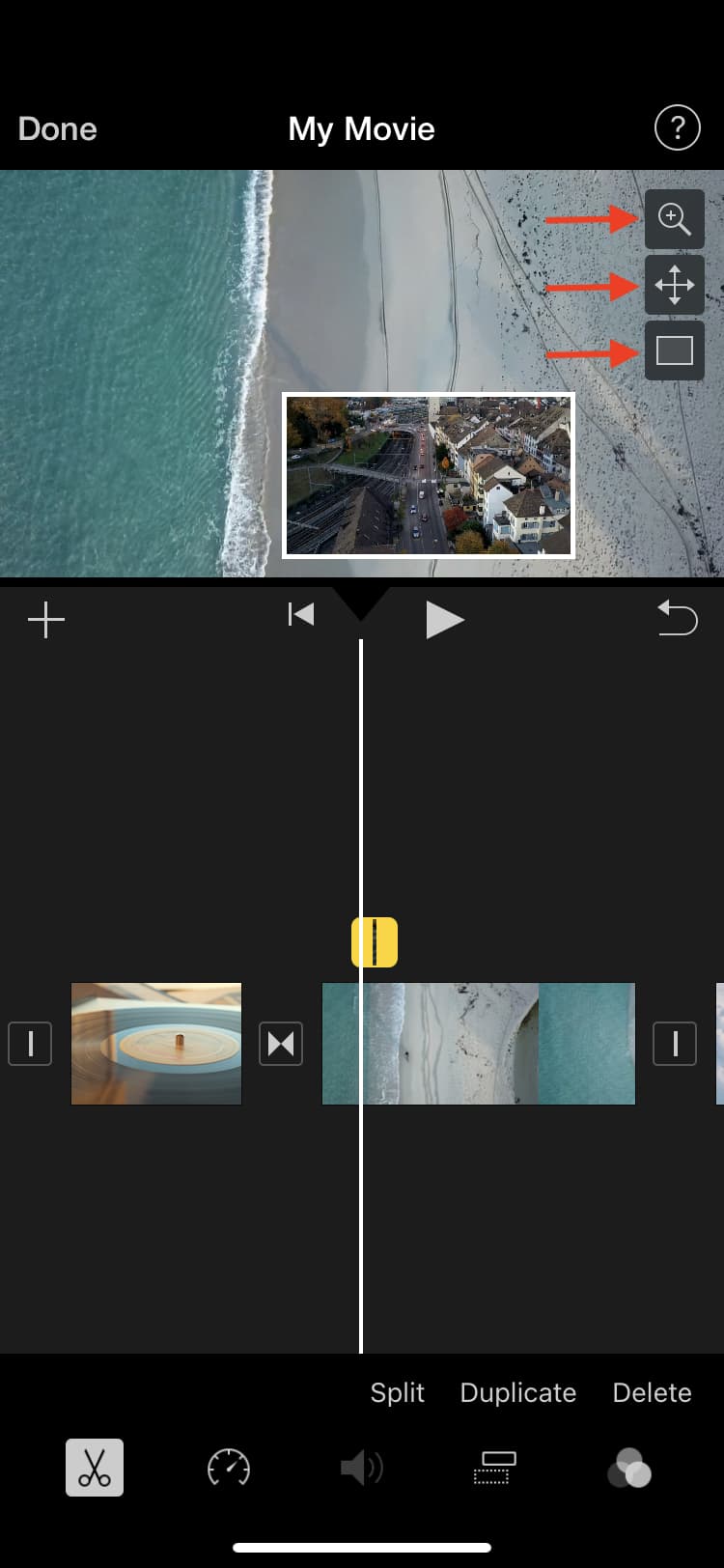 Edit Picture in Picture settings in iOS iMovie