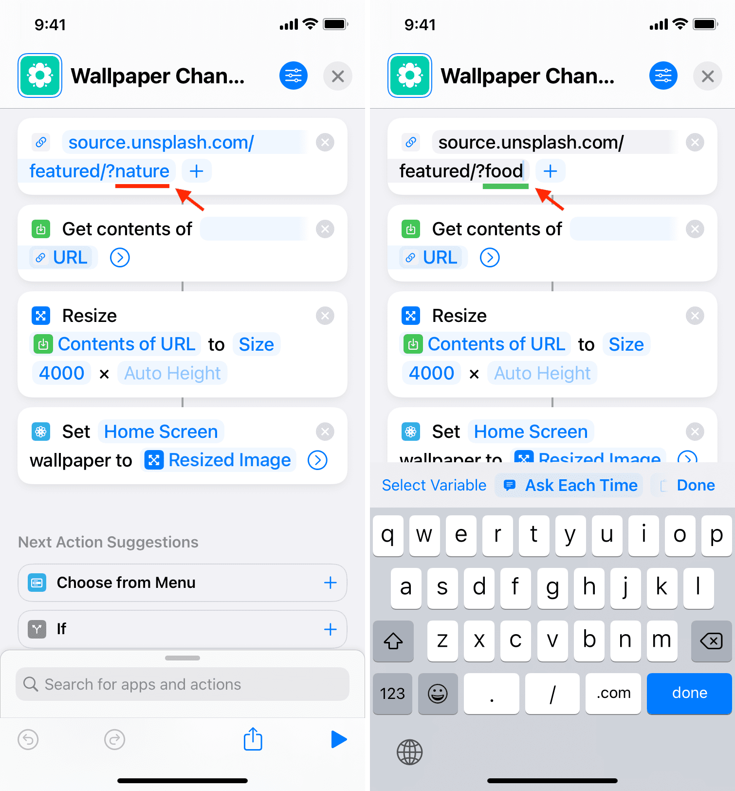 Edit wallpaper type in Wallpaper Change iOS shortcut
