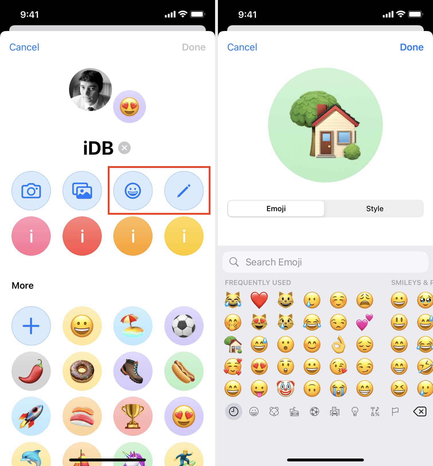 Emoji and monogram icon iMessage group on iPhone