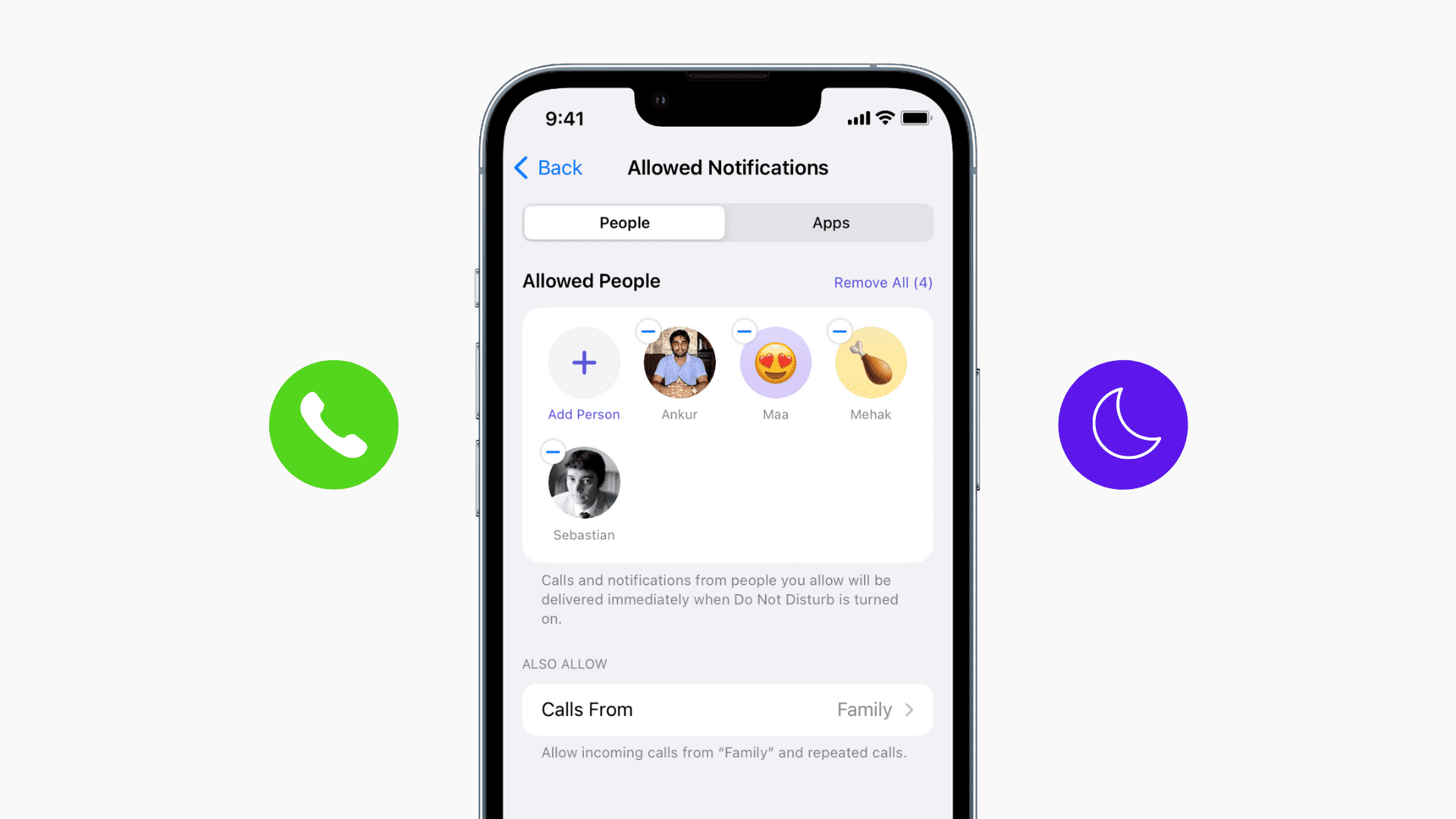 Exclude people from Do Not Disturb on iPhone
