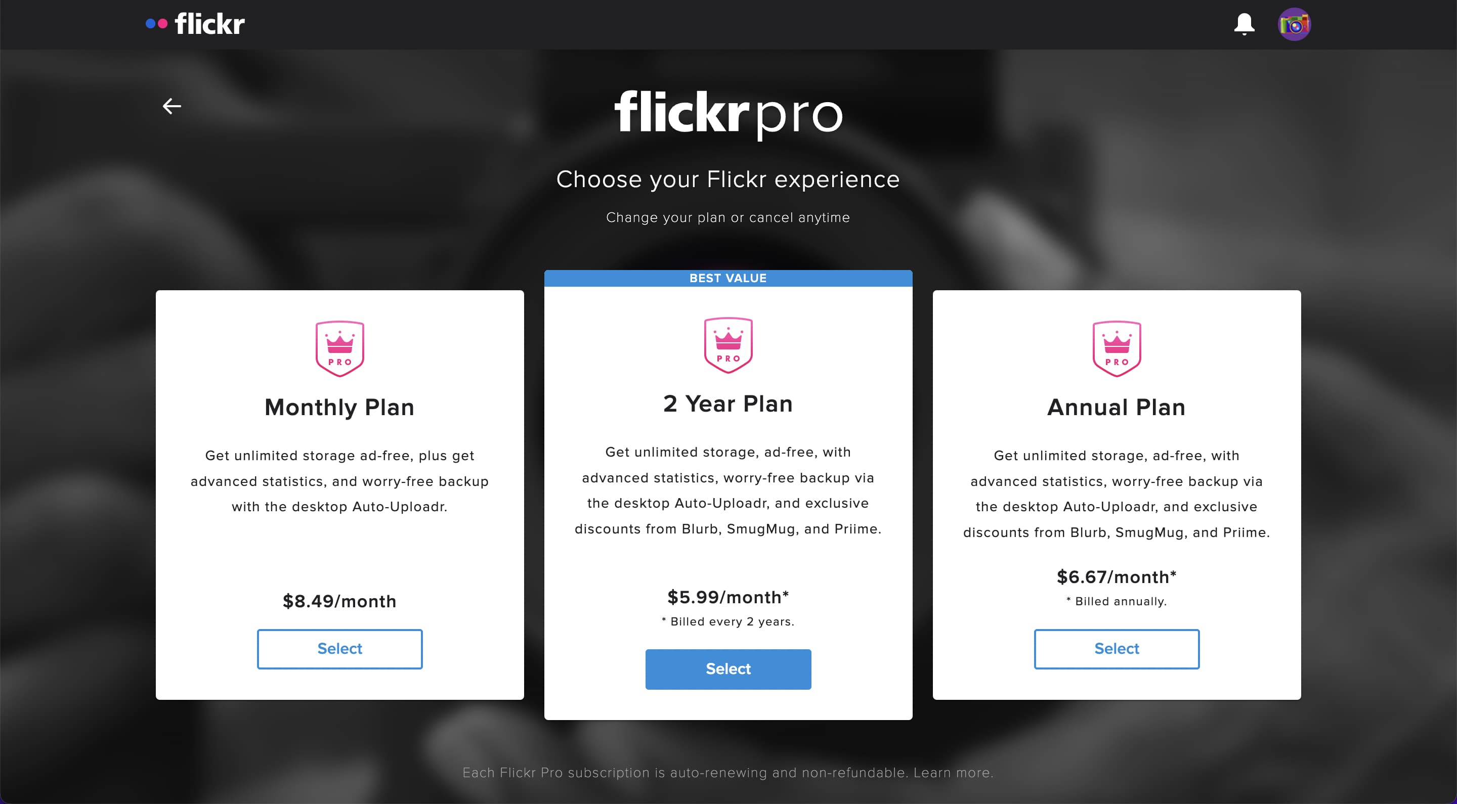 Flickr pro plans 2022