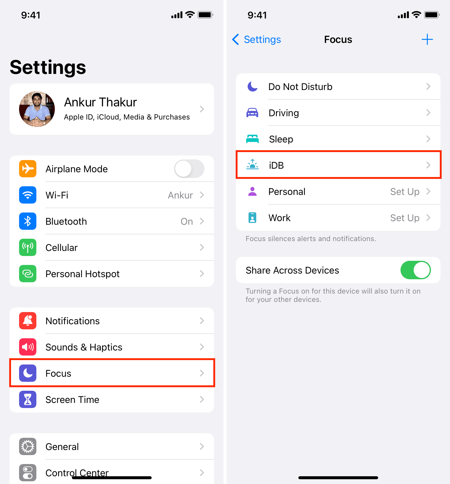 Access Focus settings on iPhone