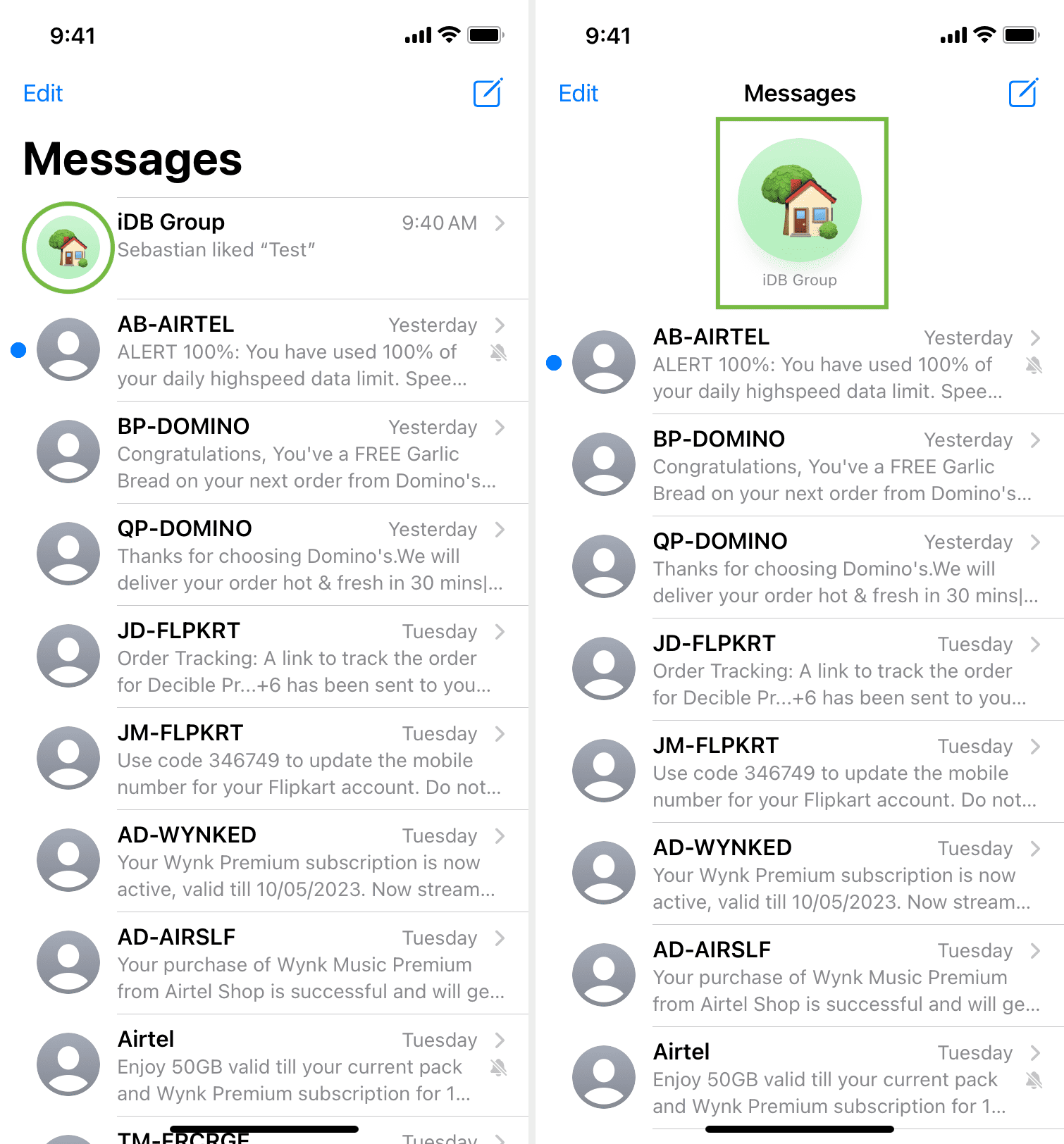 Group icon showing in Messages app on iPhone