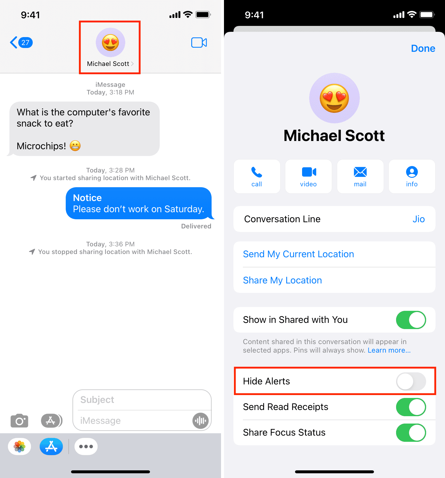 Hide Alerts for a contact in iMessage