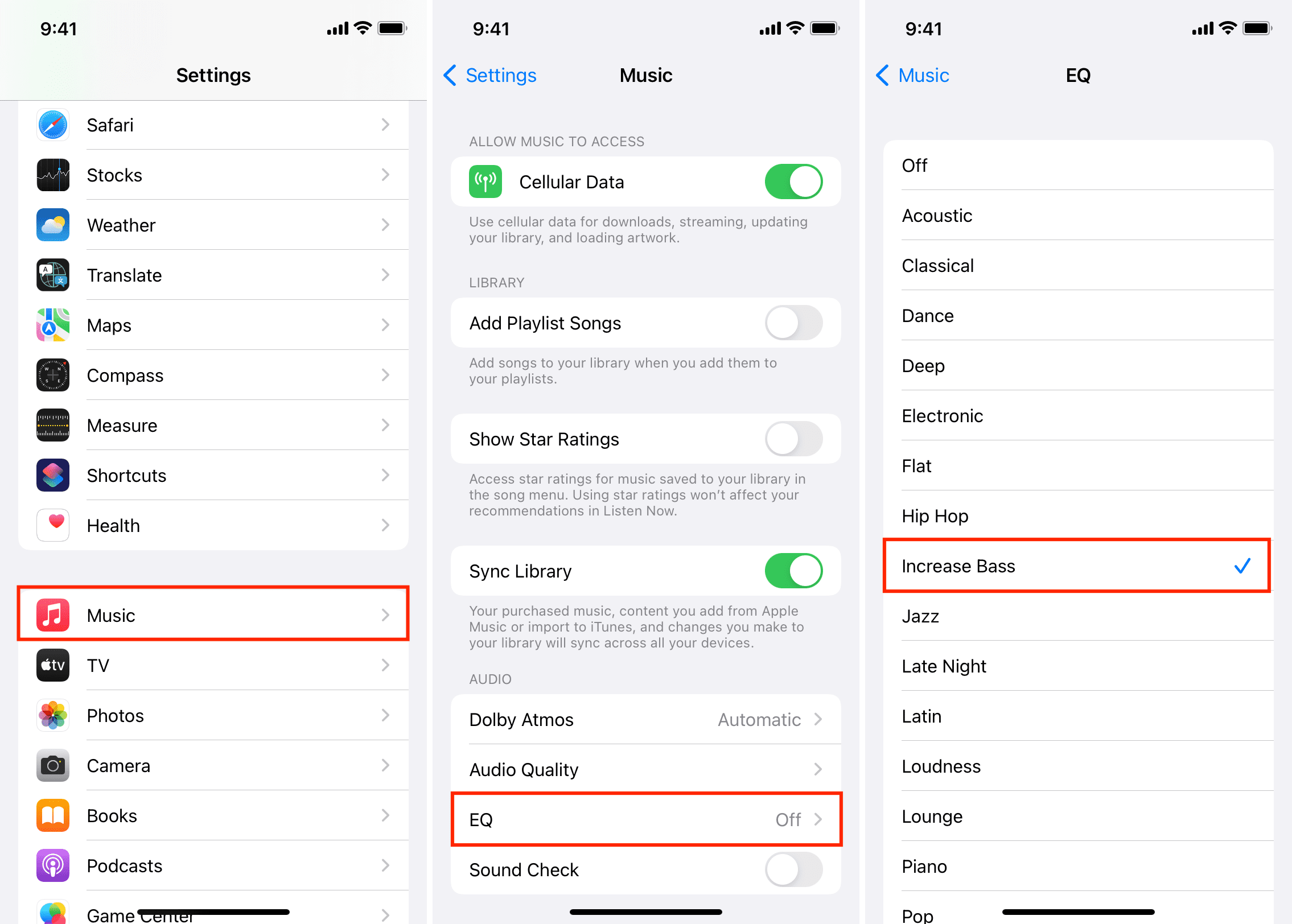 Increase Bass on iPhone from music settings