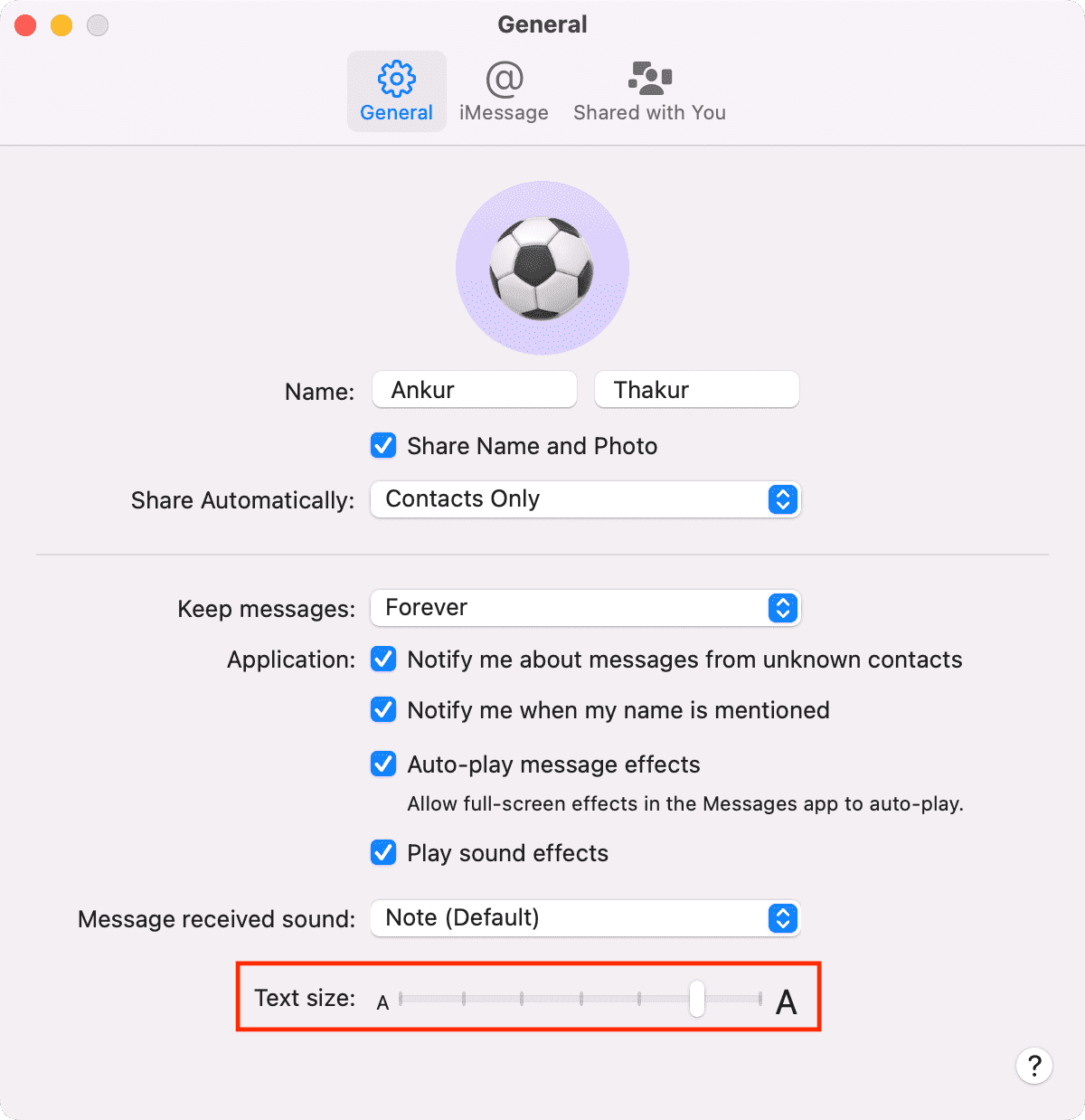 Increase text size of Messages app on Mac