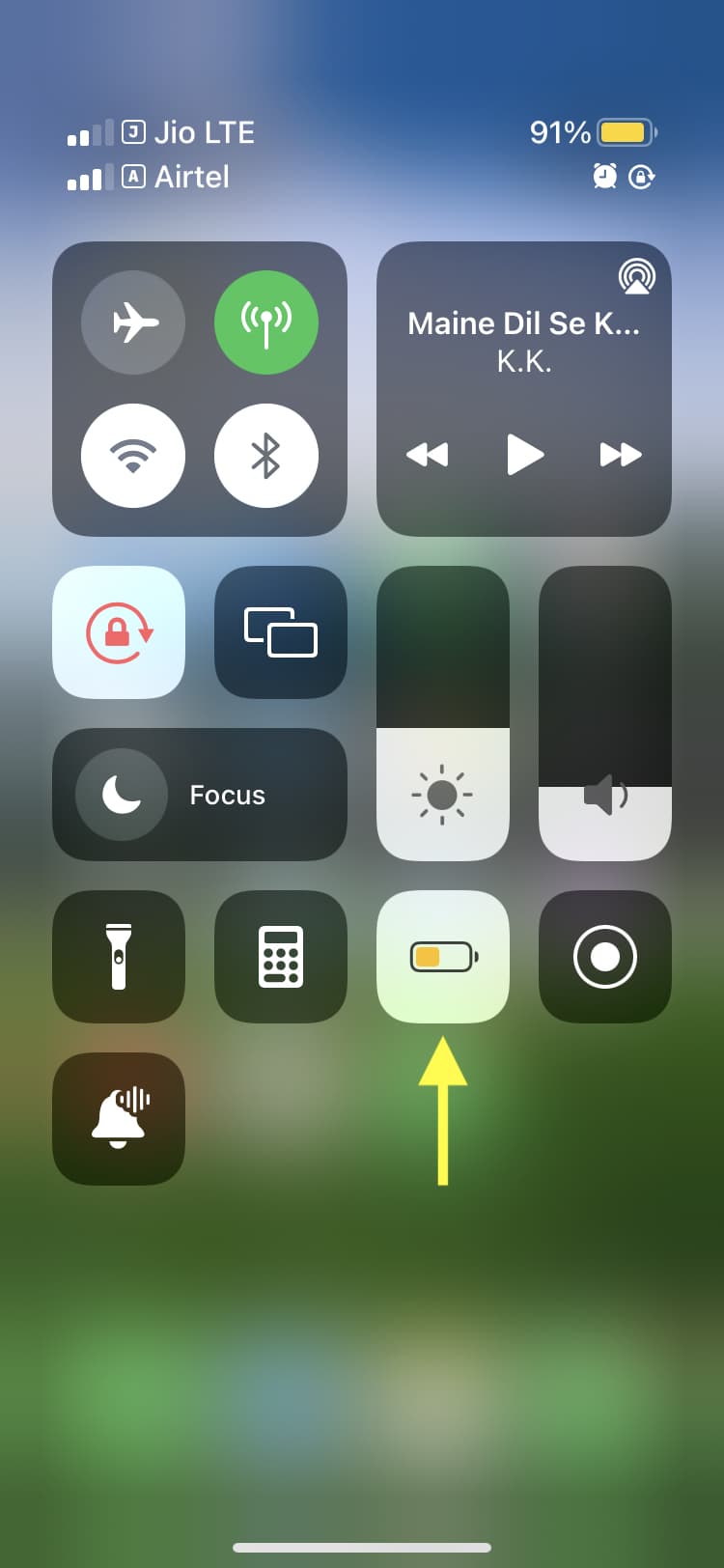 Low Power Mode icon in iPhone Control Center