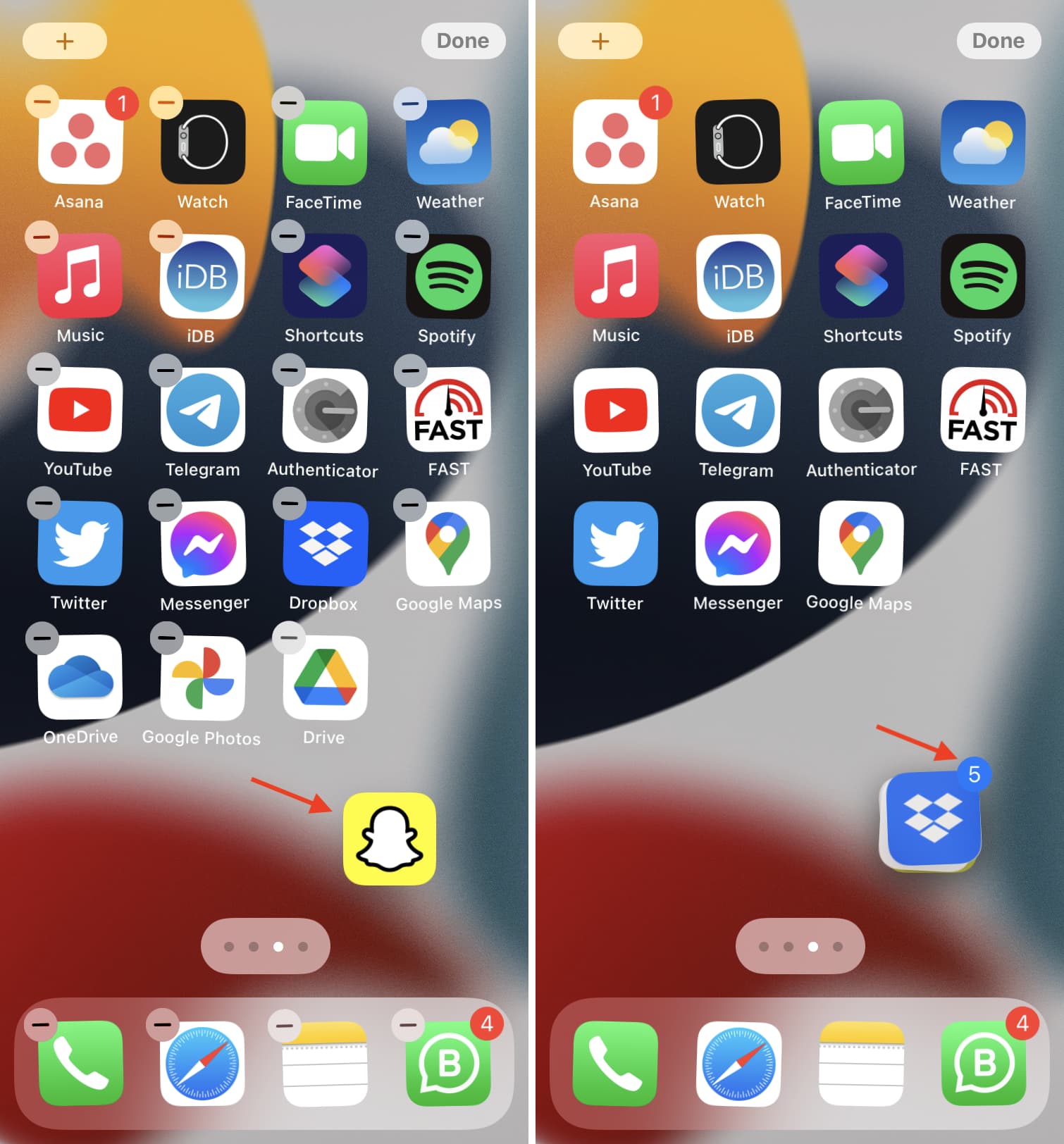 Press one app on iPhone Home Screen and tap more to bundle all