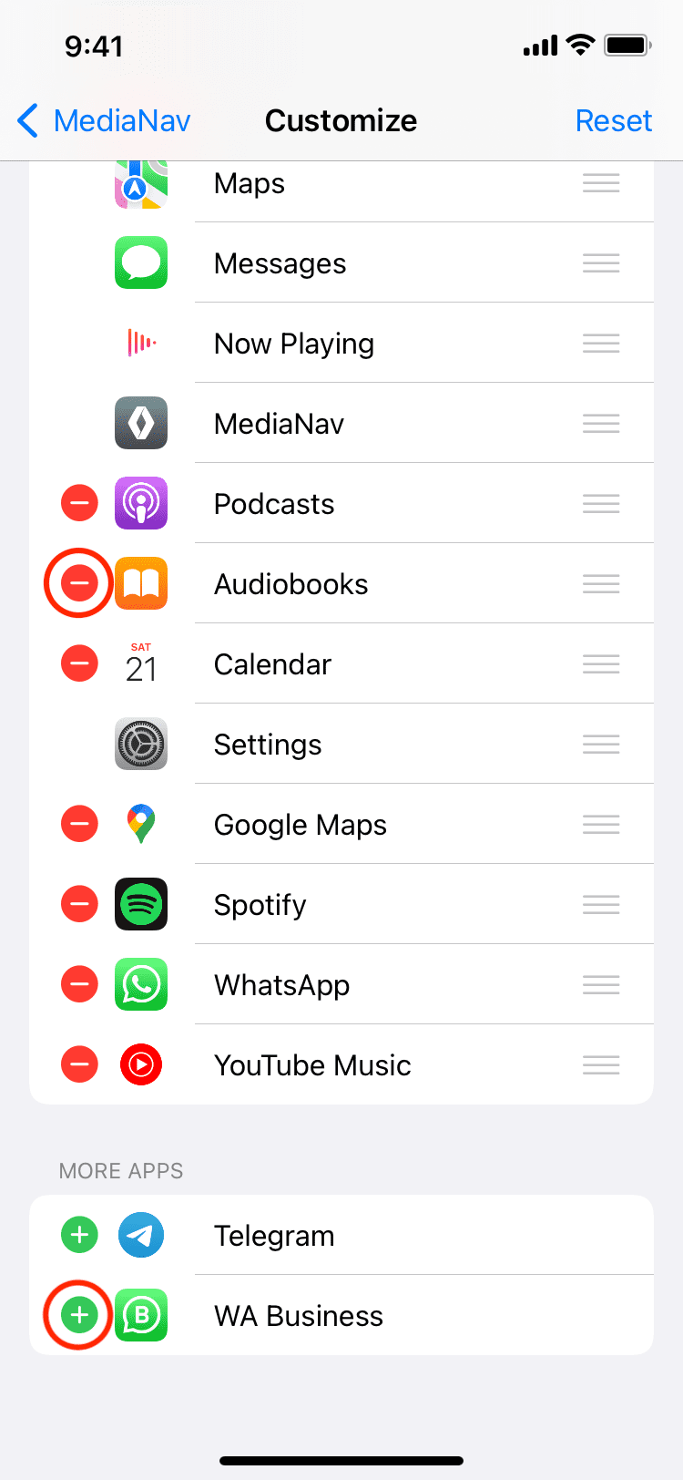 Remove and add apps for CarPlay in iOS Settings