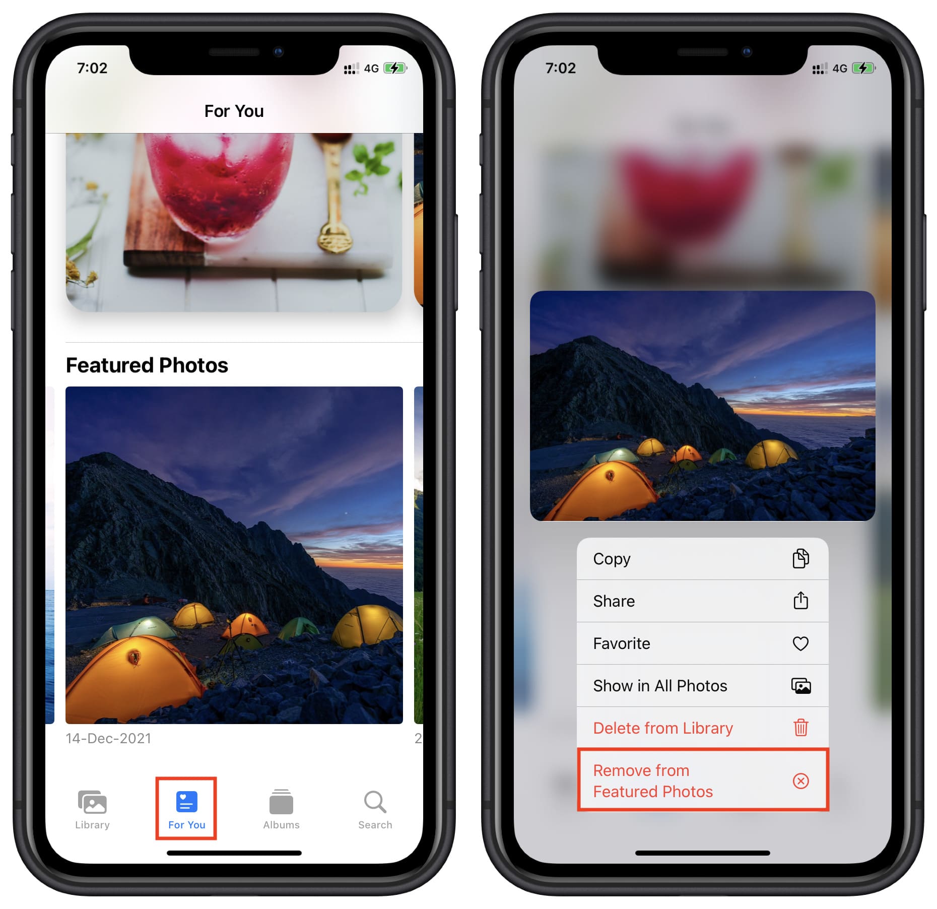 Remove from Featured Photos in iPhone Photos For You tab