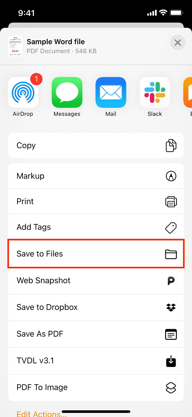 Save Word file as PDF on iPhone
