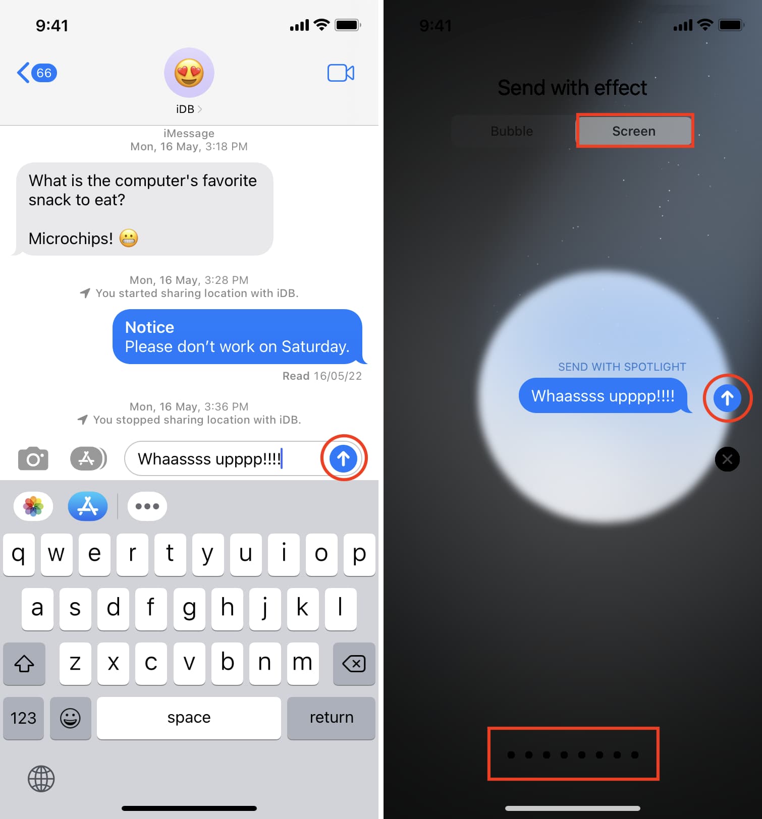 Screen effects in iMessage on iPhone