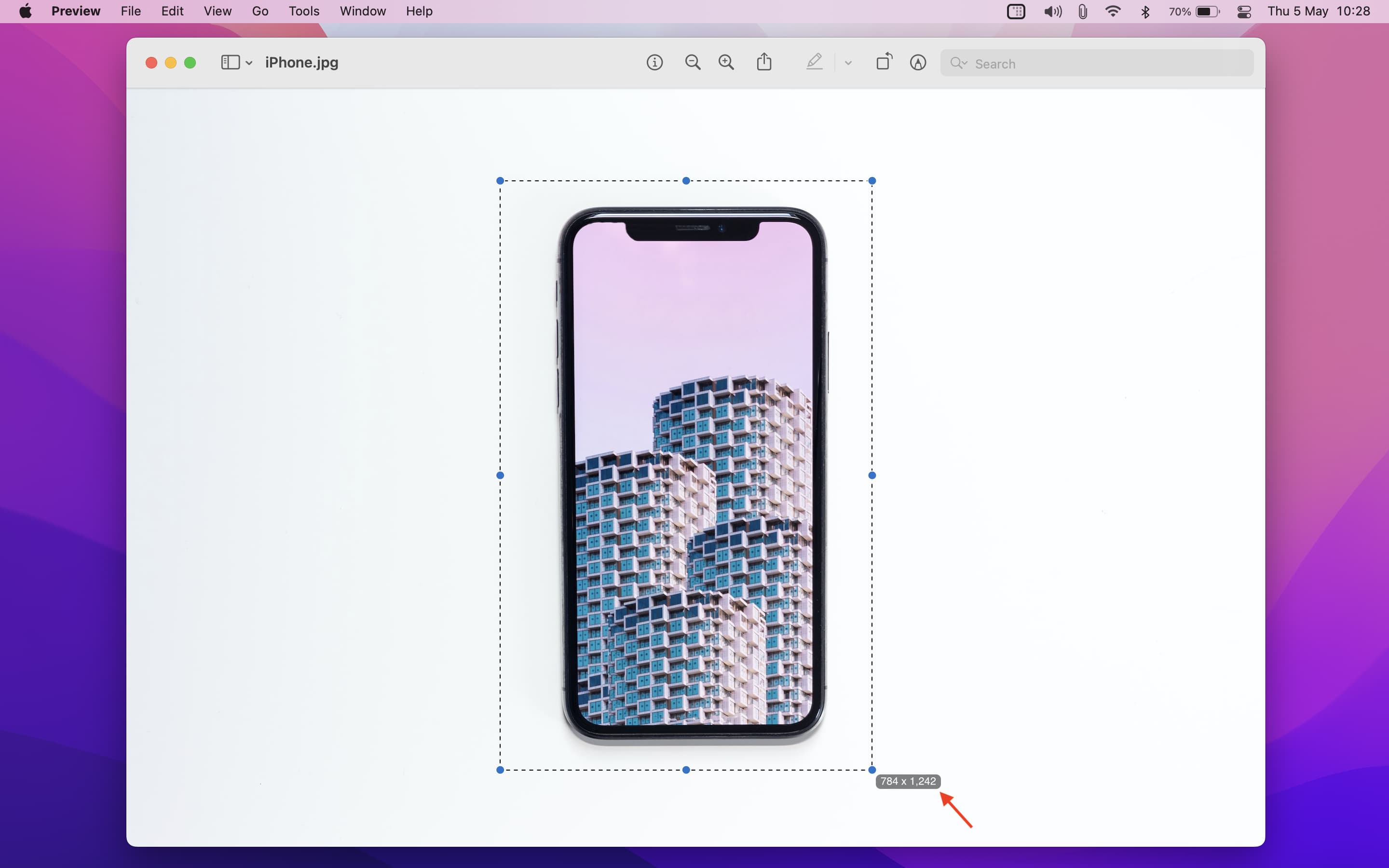 Select crop portion of the image in Preview on Mac