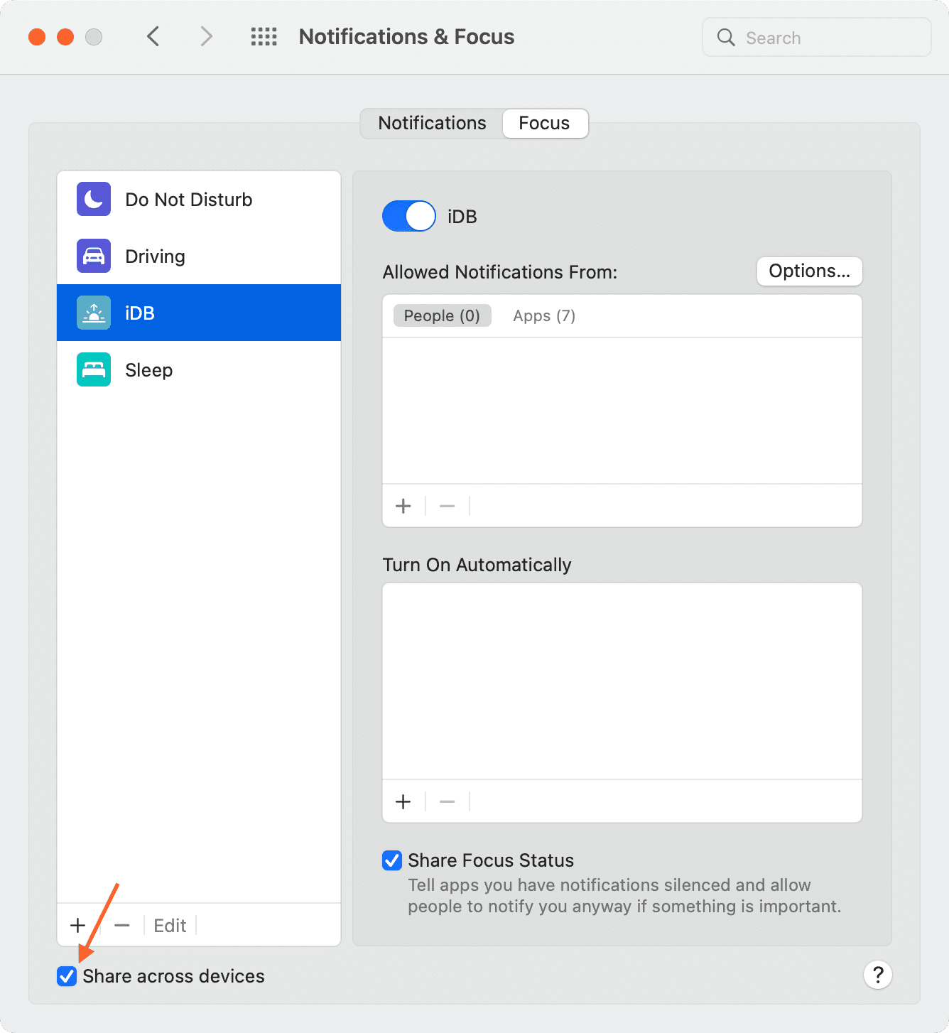Share across devices in Focus on Mac