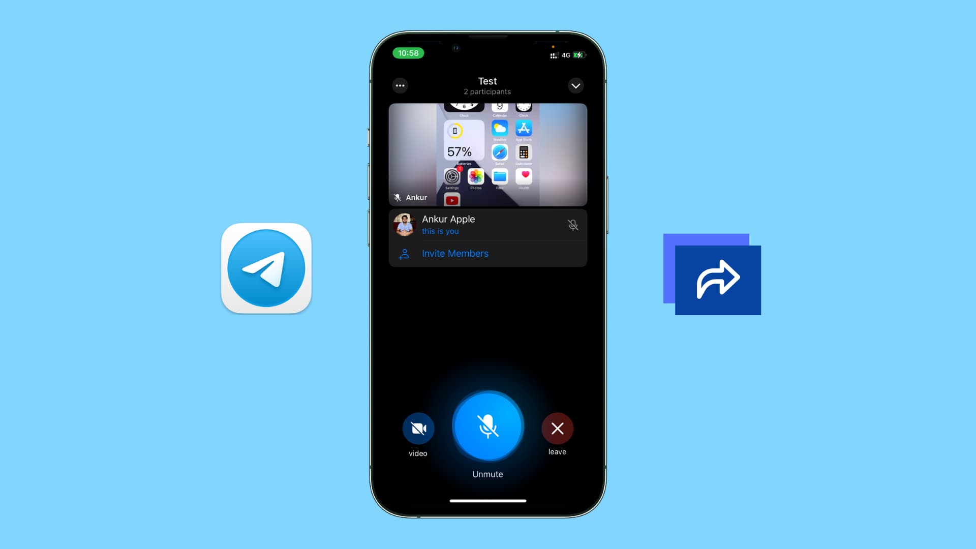 iPhone showing screen sharing on Telegram
