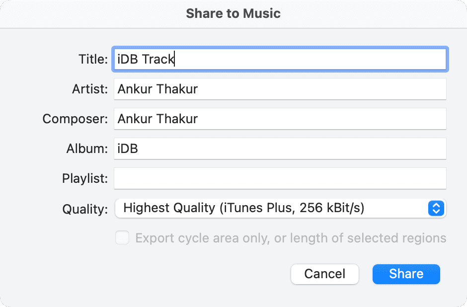 Share to Music from GarageBand on Mac