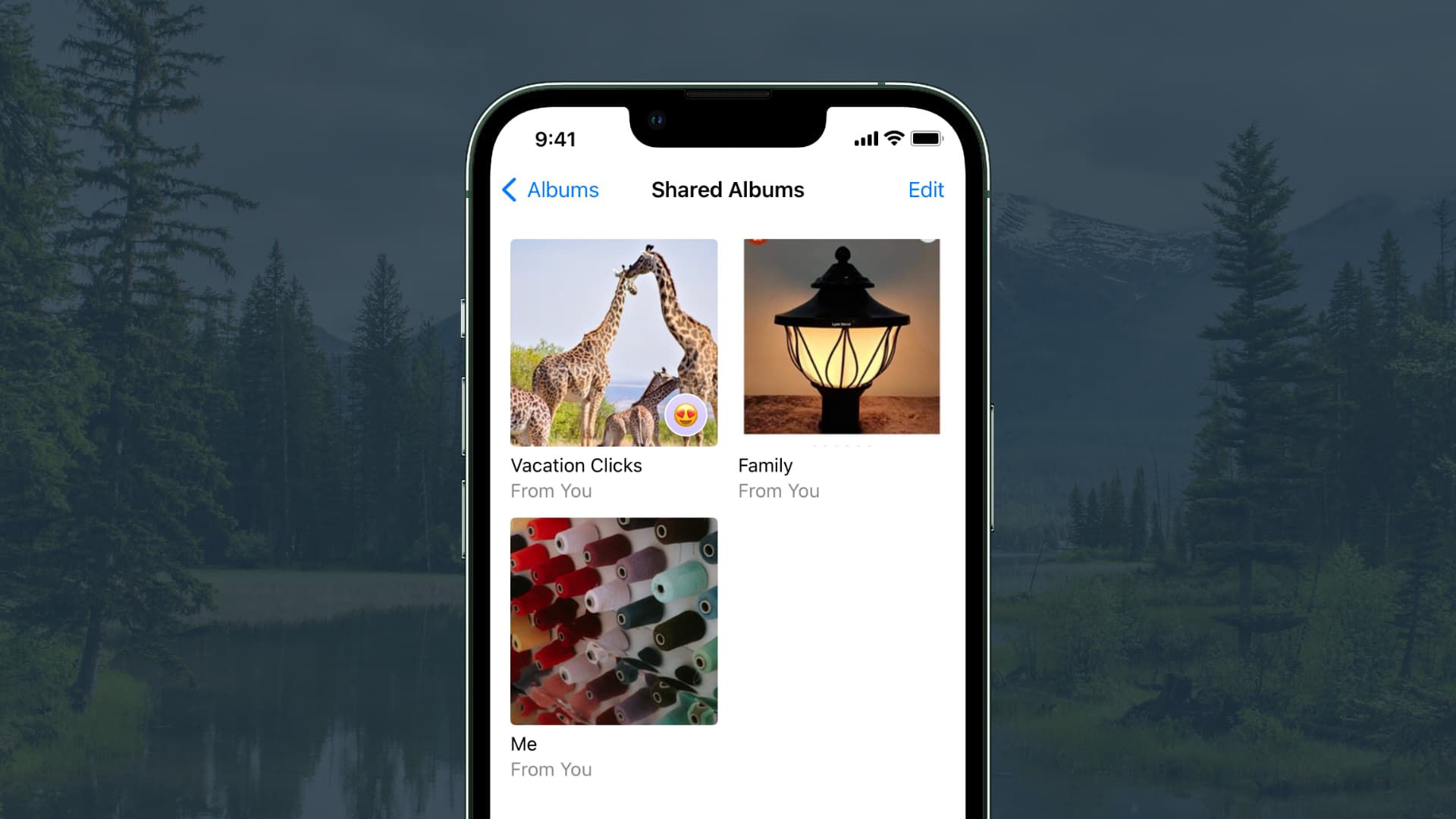 An iPhone showing shared albums in iOS Photos app