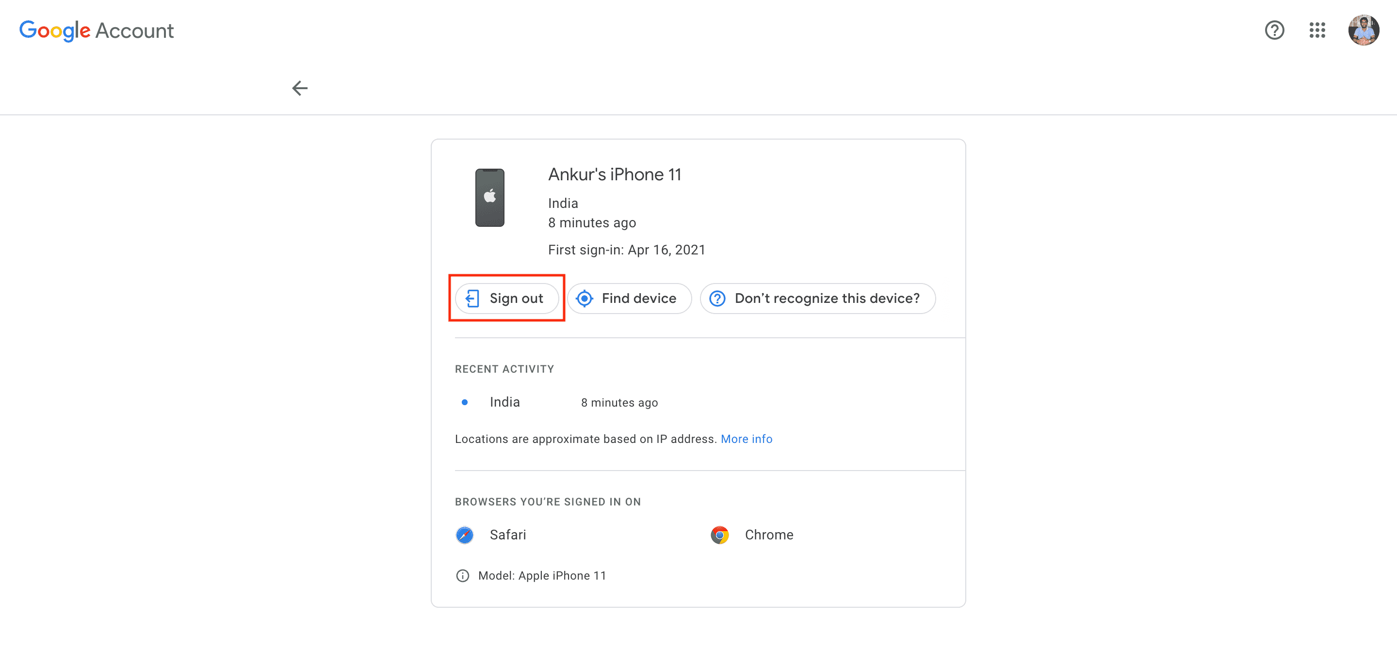Sign out of your Google account remotely