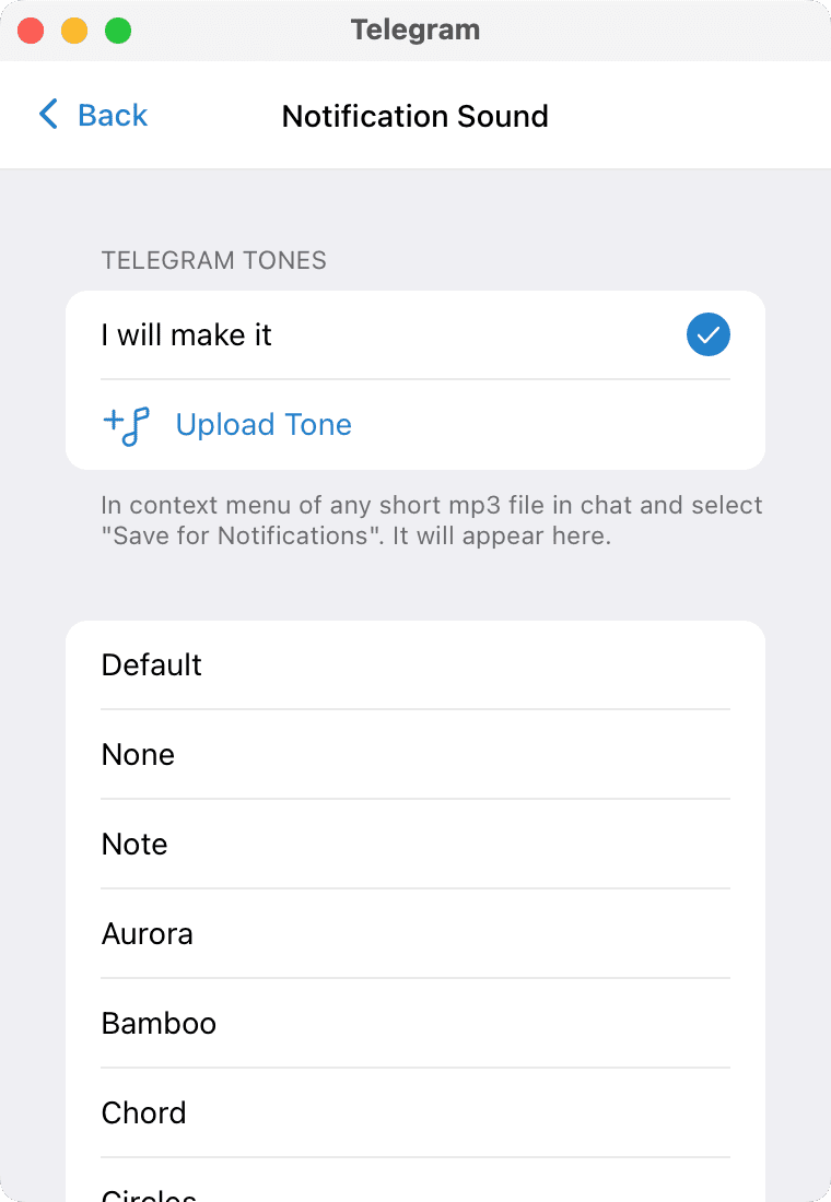 Telegram custom tone on Mac