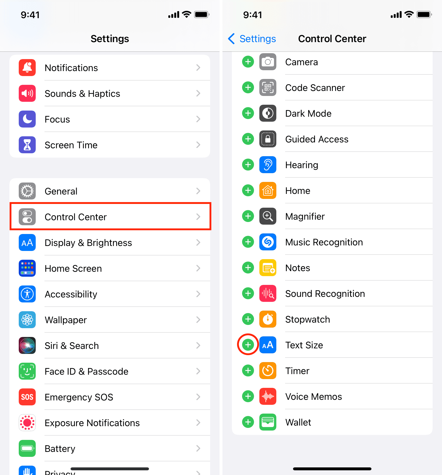 Add Text Size button to iPhone Control Center