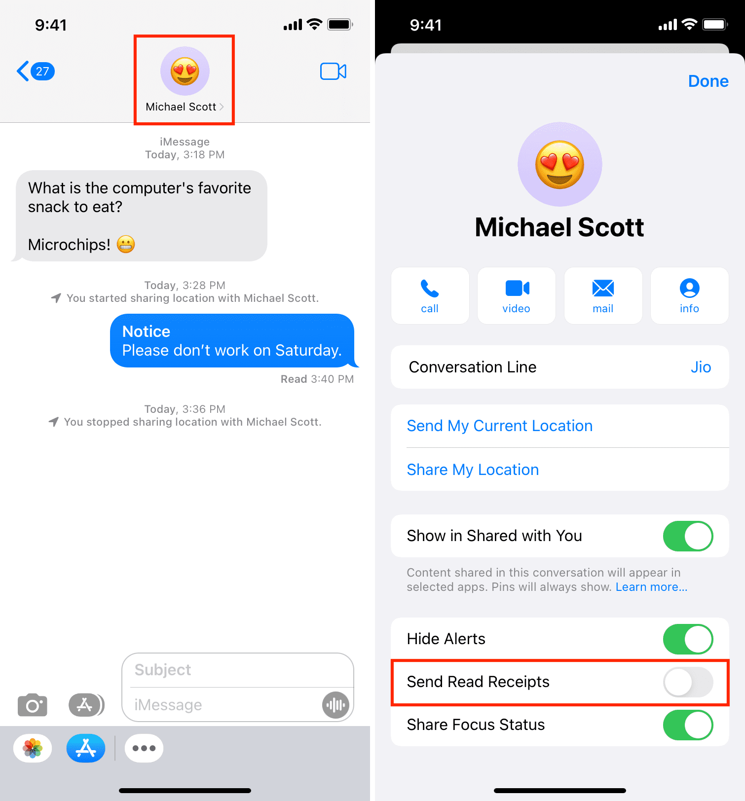 Turn off Send Read Receipts for iMessage on iPhone