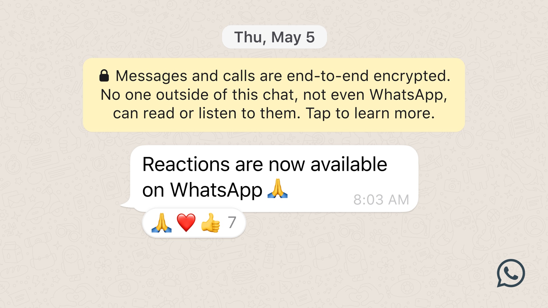 A screenshot showcasing emoji reactions in a WhatsApp chat