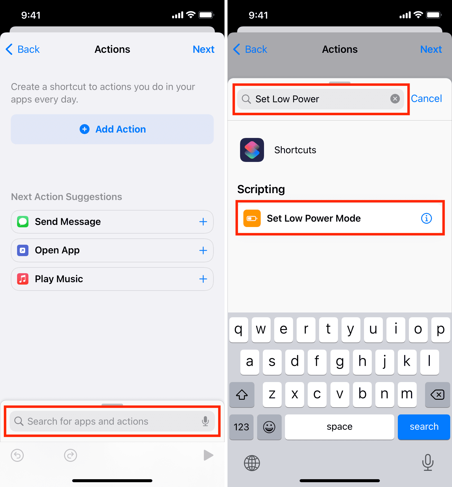 Add Set Low Power Mode action to automation on iPhone