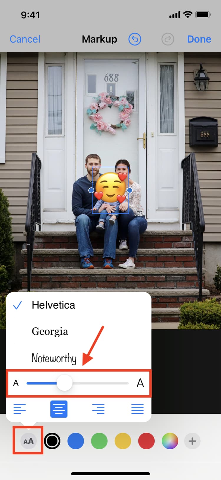 Adjust size of emoji accordingly to hide face from a photo on iPhone