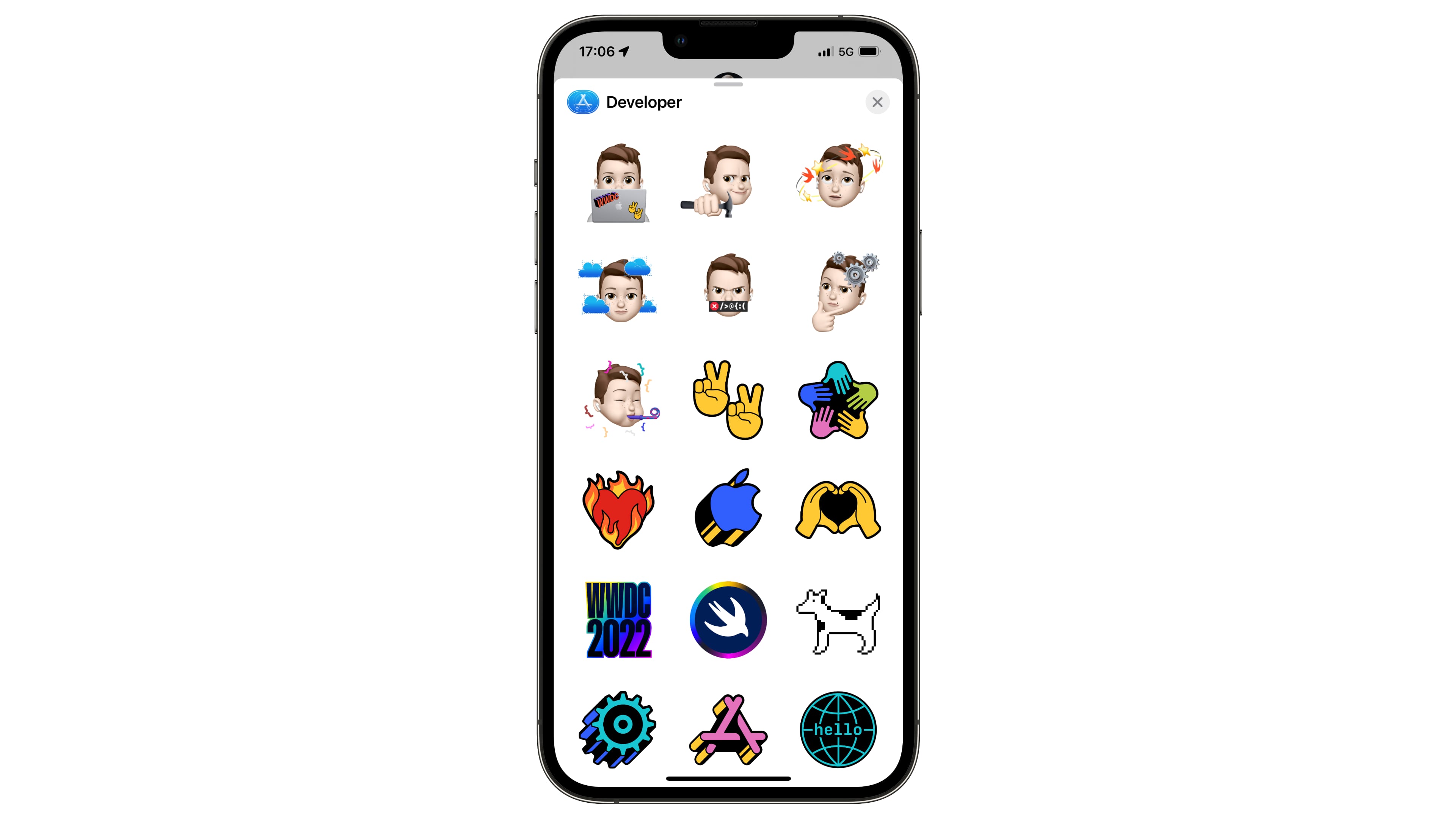 The official WWDC 2022 stickers on Apple's Messages app are showcased in this iPhone screenshot