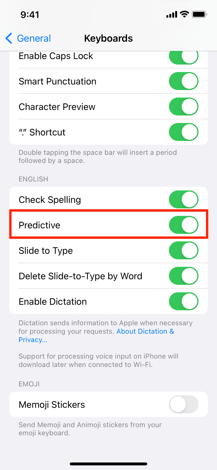 Enable Predictive for your iPhone keyboard