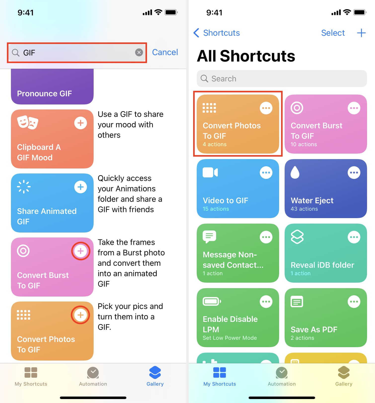 GIF shortcuts in iPhone Shortcuts app