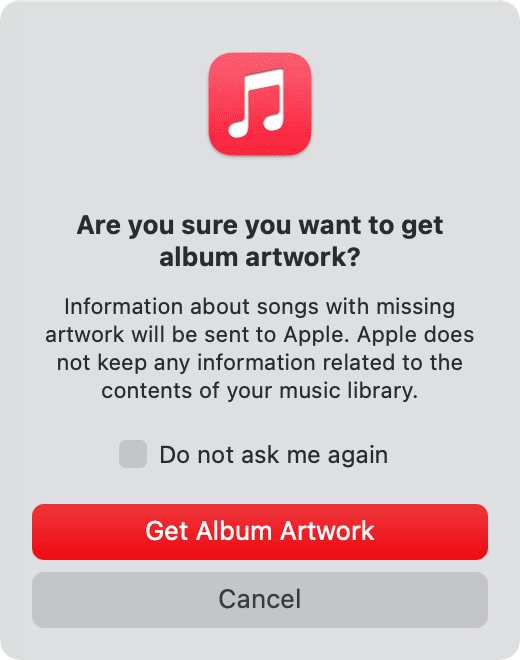 Get Album Artwork confirmation in Music app on Mac