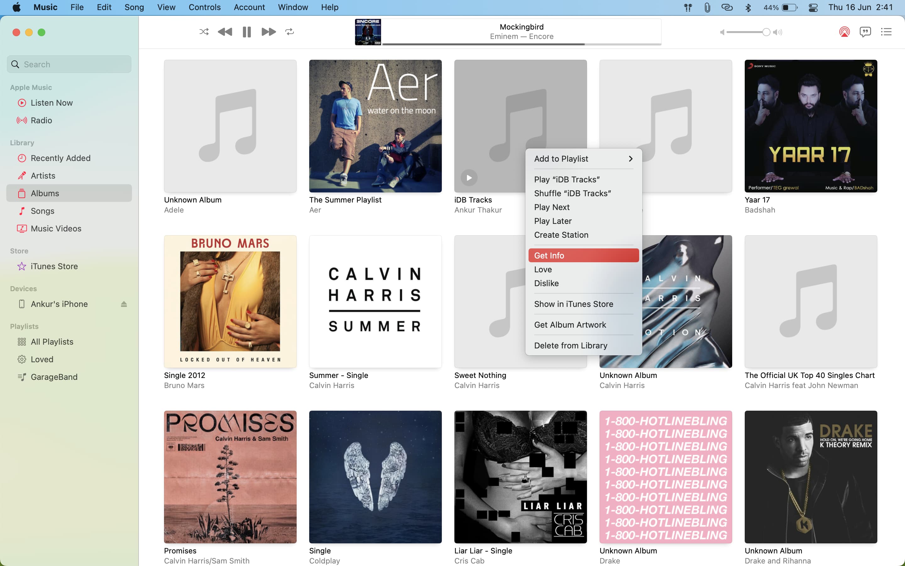 Get Info for album in Music app on Mac