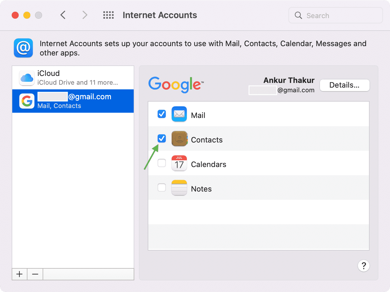 Account Google aggiunto al Mac