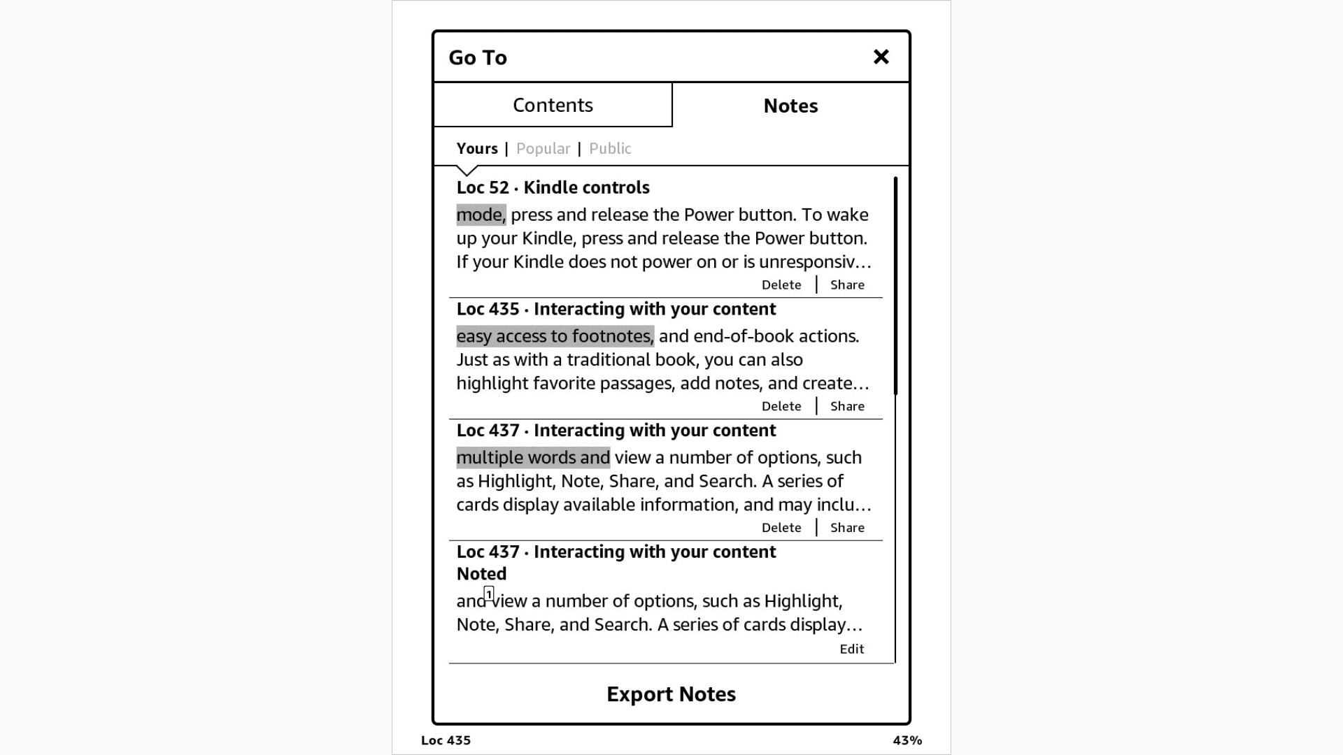 Highlighted text Kindle Paperwhite