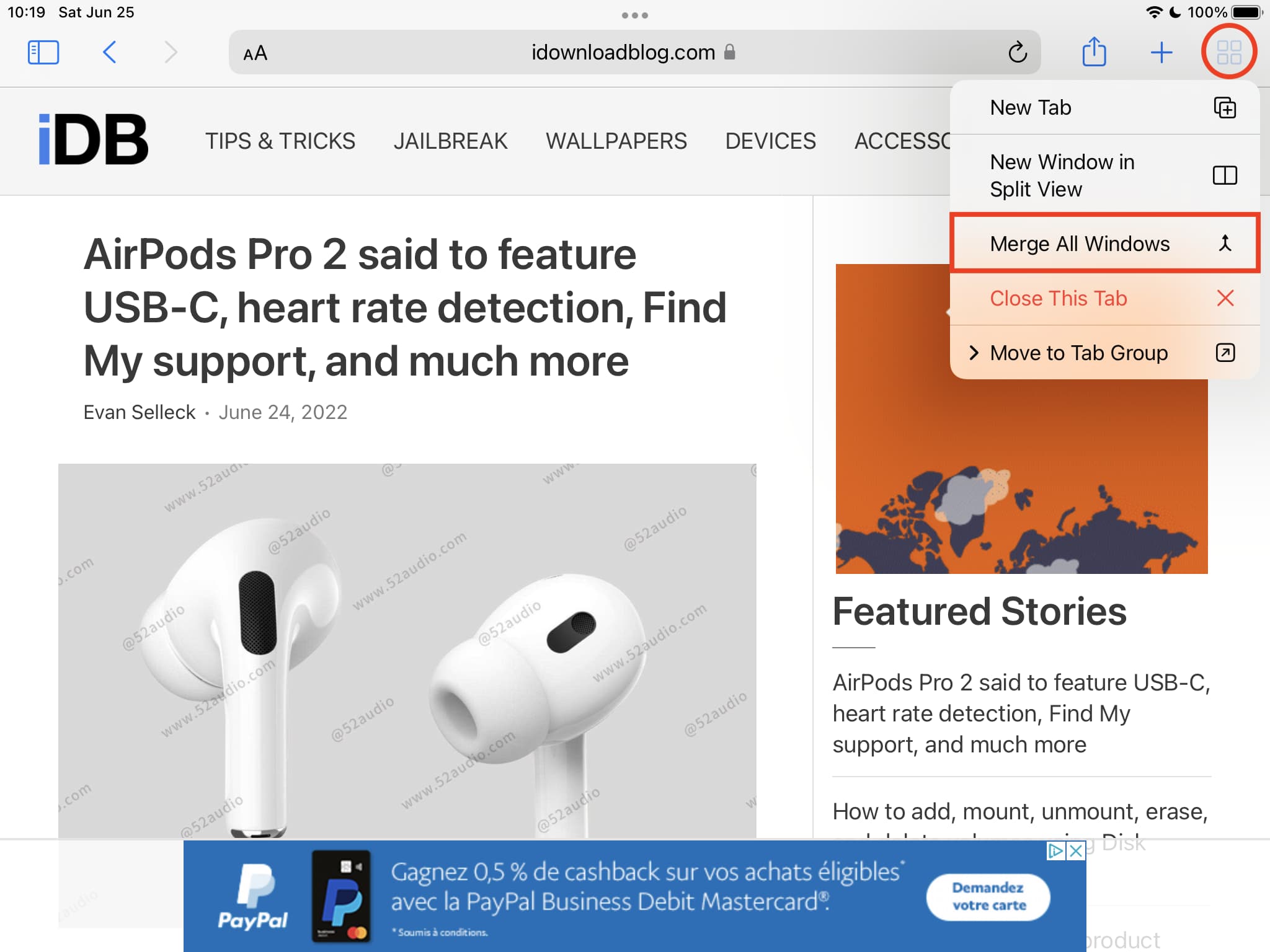 Merge All Windows in Safari on iPad
