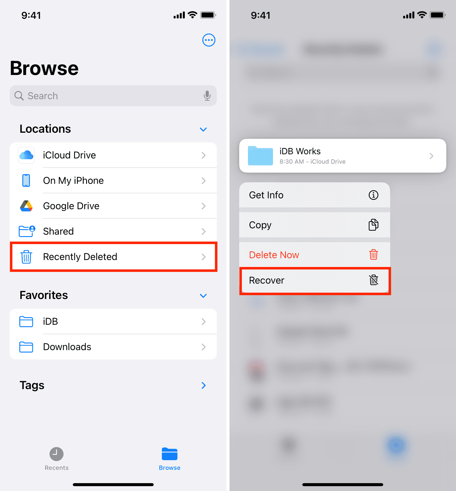 Recover iCloud Drive files on iPhone