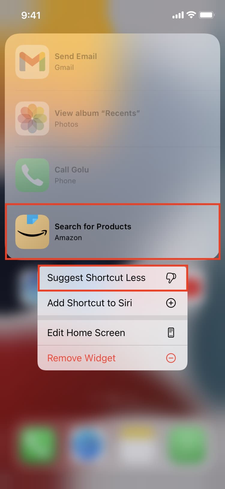 Remove a suggested shortcut from the iPhone Home Screen