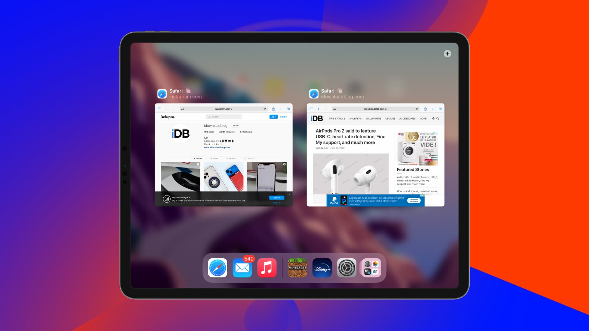 Two Safari windows on iPad