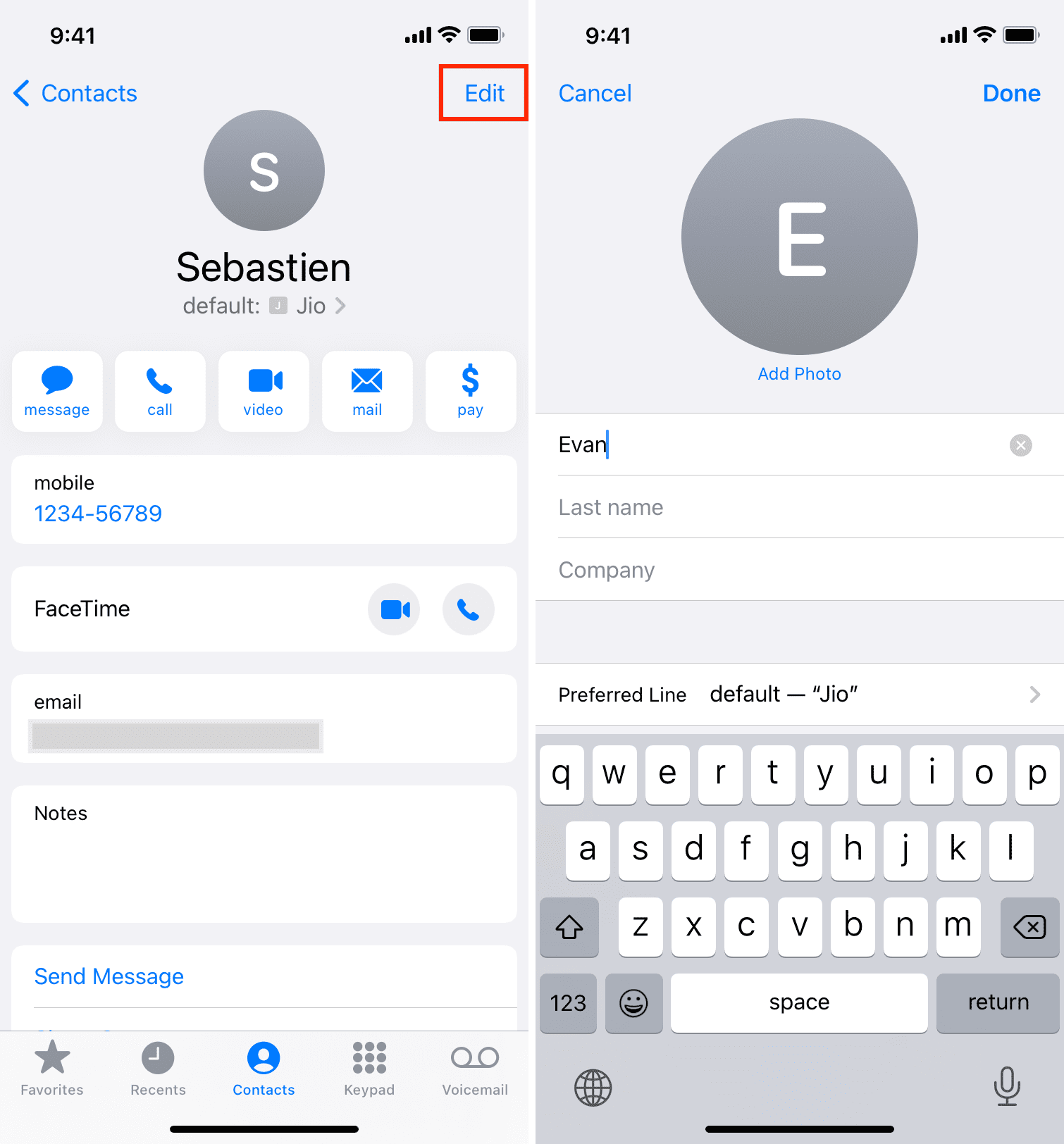 Save contact with different name on iPhone