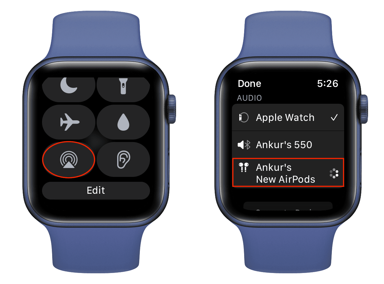 Select Bluetooth earphones on Apple Watch