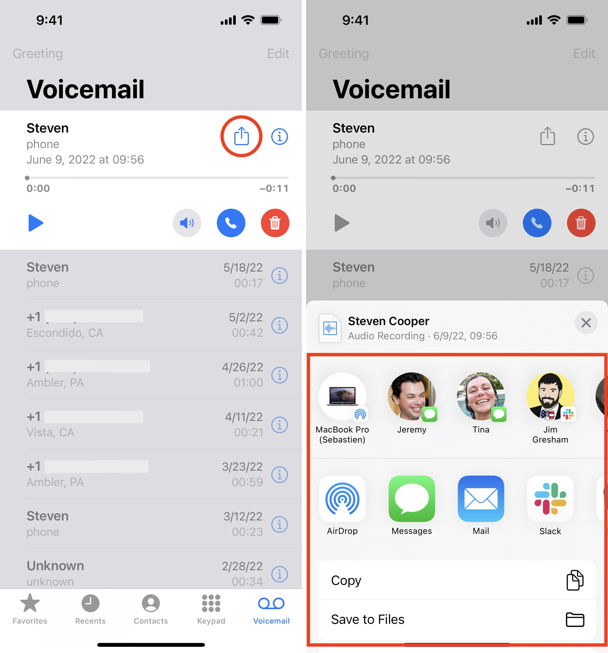Share VoiceMail on iPhone