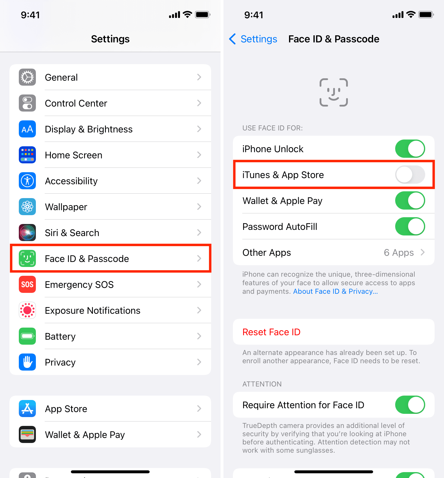 Turn off Face ID for App Store