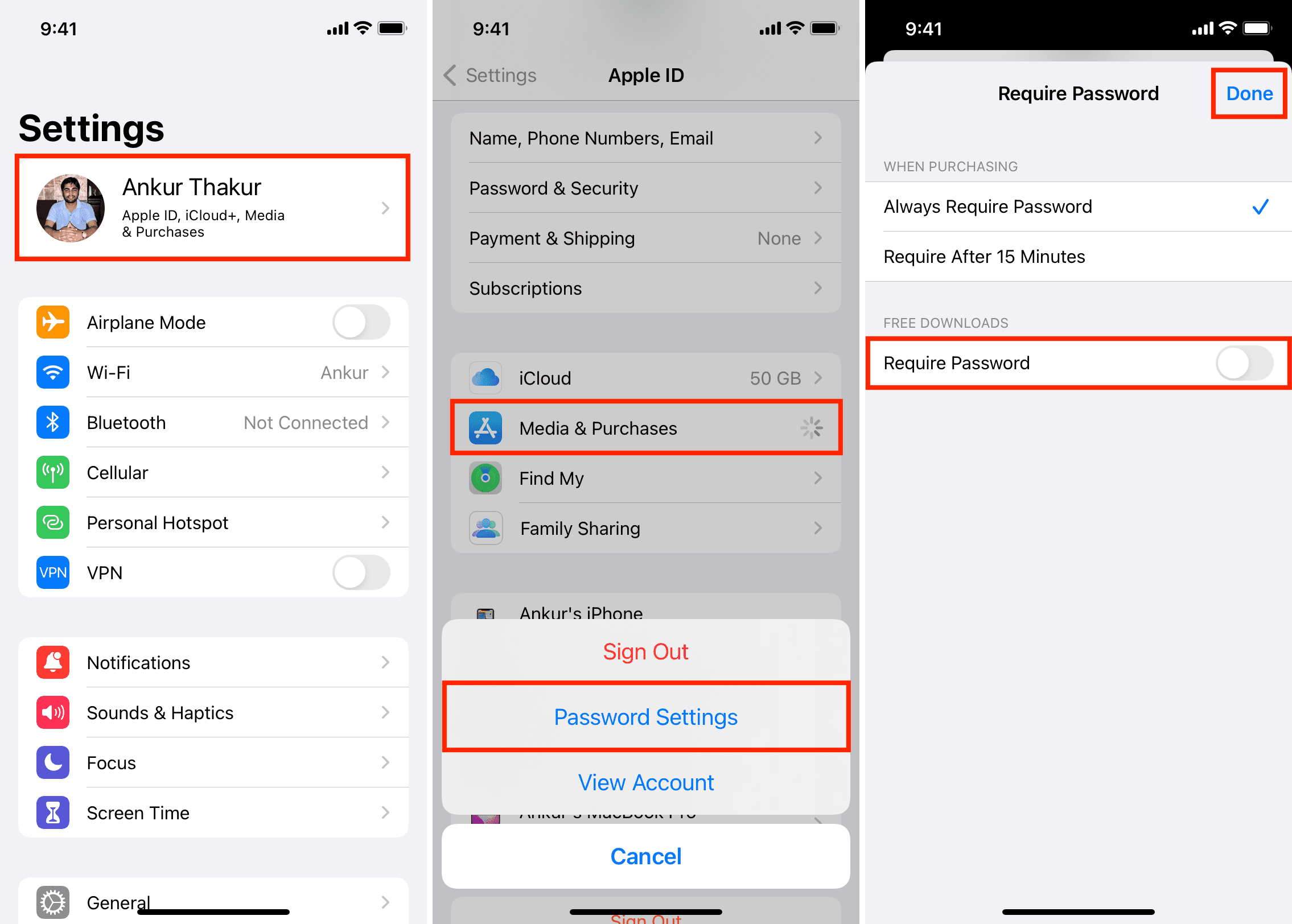 Turn off Require Password for free apps on iPhone App Store
