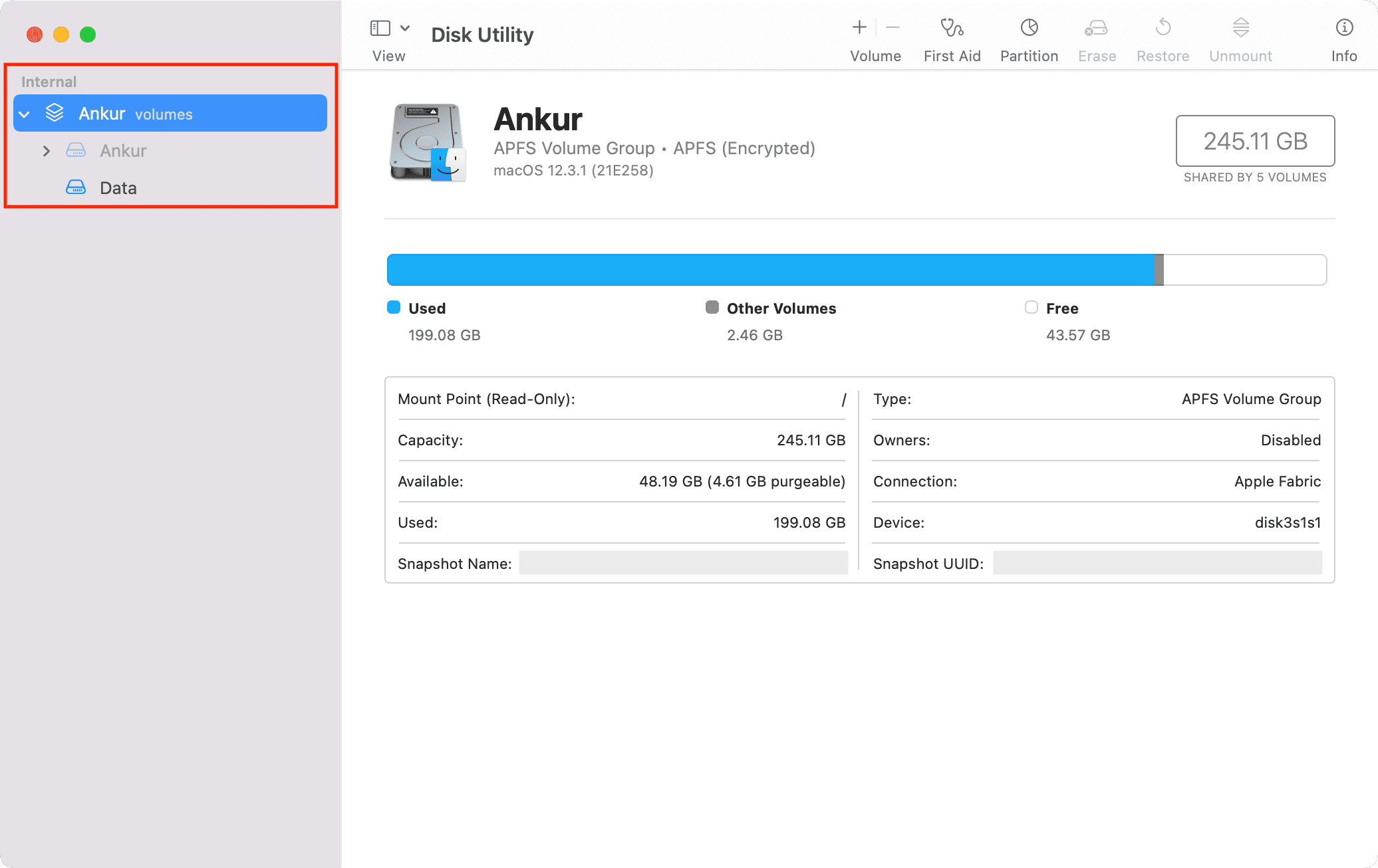 Volumes on Mac in Disk Utility