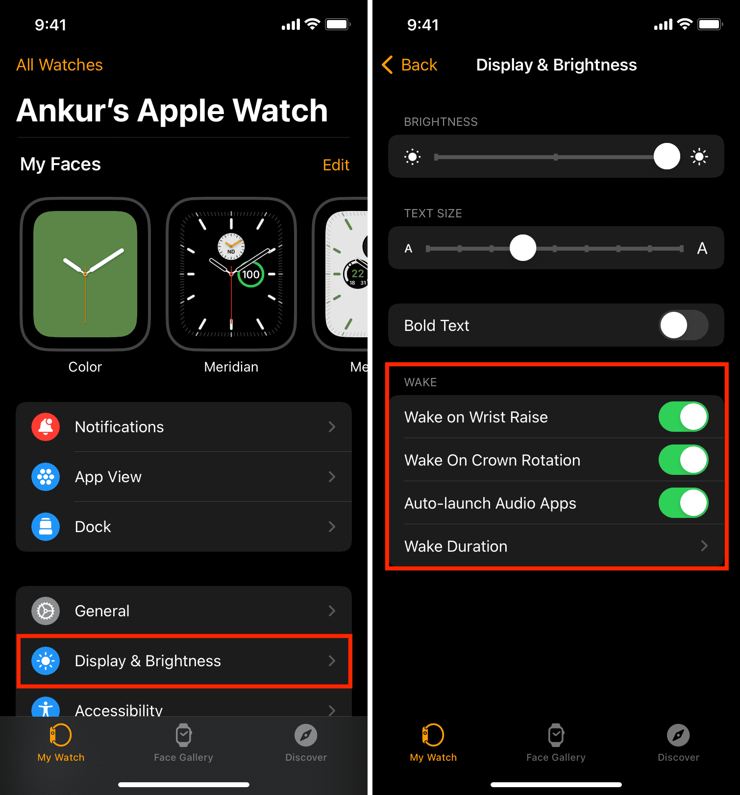 Wake screen settings on Apple Watch